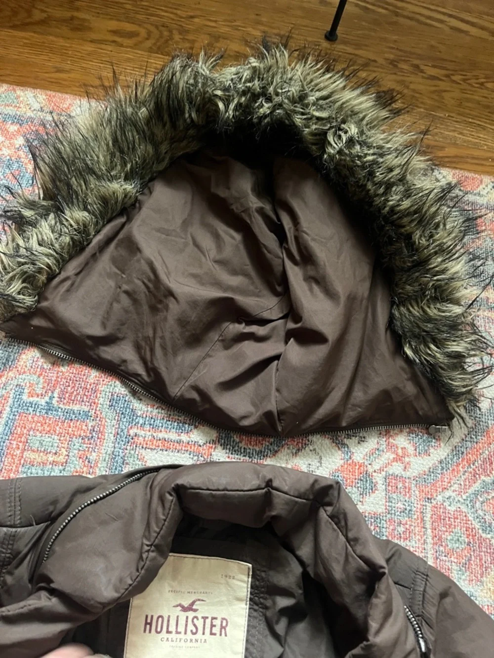 Hollister Quilted Bomber Jacket with Removable Faux Fur Hood - Brown - Large - Picture 8 of 16